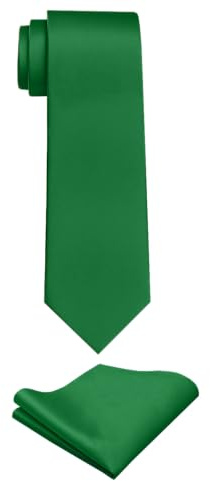 trilece Silk Emerald Green Tie and Pocket Square Business Wedding Costume Formal Necktie for Men