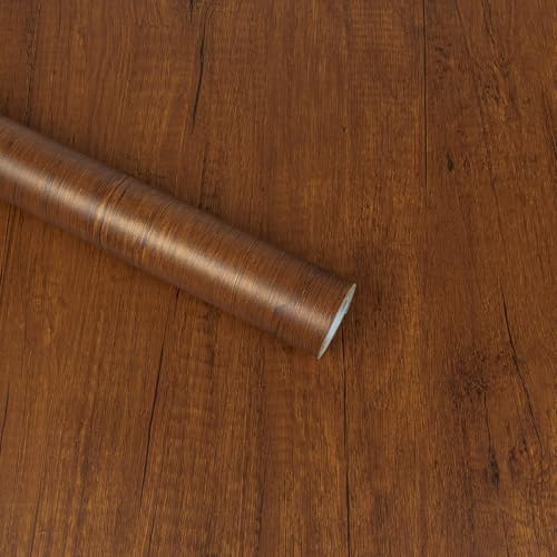 Abyssaly Reddish Brown Wood Effect Sticky Back Plastic for Furniture Walls | Oak Self-Adhesive Wallpaper, 60cm x 500cm, Peel & Stick Vintage Vinyl for Furniture, Cabinets, Removable & Waterproof