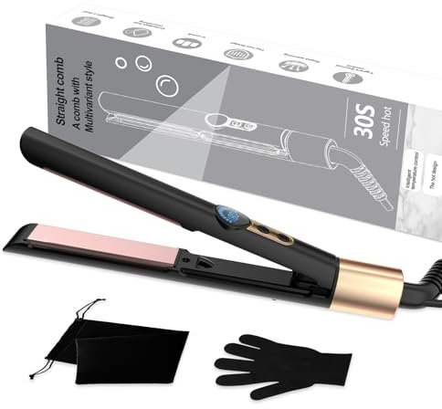 UMIGA Mini Glätteisen, Ionen Haarglätter, 2 in 1 Glätteisen, Tragbarer leichter Glätteisen Mini, Reise Glätteisen, Kleins Glätteisen, automatische Abschaltung in 60 Min. mit LCD-Display