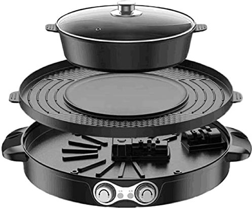 Hot Pot und Grill Elektrischer Hotpot topf 2200W Elektrogrill 2 in 1 Electric Hot Pot mit unabhängiger Temperaturregelung, Korean BBQ Grill Thai Barbecue Fondue Raclette für 2-8 Personen 52 * 18.5cm