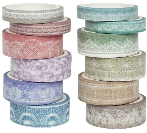 Songdao 12 rullar hålmönster Washi Tape Set maskeringstejp dekorativ tejp färgglad för scrapbooking, presentförpackning, semesterdekoration