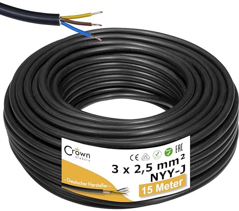 NYY-J 3x2,5mm² 15m Erdkabel Länge am Stück | Elektrokabel Ring für Verlegung im Erdreich & Außenbereich | Kupfer Eindrähtig DIN VDE 0276 Teil 603/627 | Deutsche Markenhersteller