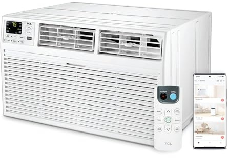 TCL 10000 BTU Smart Through-the-Wall Air Conditioner, Quiet Energy Efficient Wall Mounted AC, Fan & Dehumidifier for Rooms Up To 450 Sq. Ft., 230V, Remote Control, Works with Alexa/Google Assistant