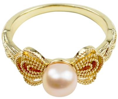 Femmorya Kinesisk fjäril pärlring – öppen justerbar ring med guldfjärilsdesign och sötvattenspärla, Kopparlegering, K-guldbeläggning, Pärla