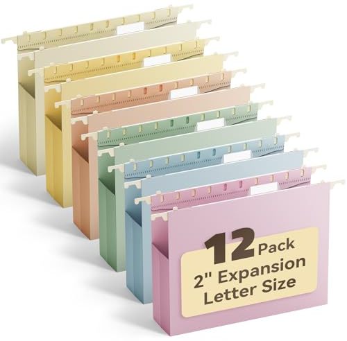 ANSOOK Plastic Hanging File Folders,Letter Size,12 Pack Reinforced Expanding Hang Folder,Extra Capacity,Heavy Duty 2 Inch Expansion,Hanging Folder Organizer for Office Home,Morandi Color