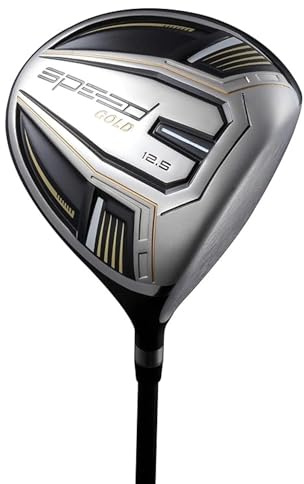 Speed System Golf Titanium Driver Golfschläger Loft leichter Graphitschaft, übergroßer Sweetspot, aerodynamisch, USGA-konformer Herren-Driver + Deluxe-Schlägerhaube – Gold 12,5° Loft, links