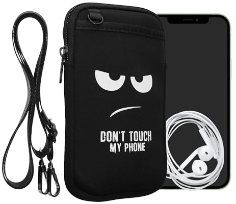 kwmobile Custodia Cellulare con Tracolla per XXL - 7 - Porta Cellulare da Collo - Sacchetto Portacellulare - Porta Telefono in Neoprene con Tasche - Don't Touch My Phone
