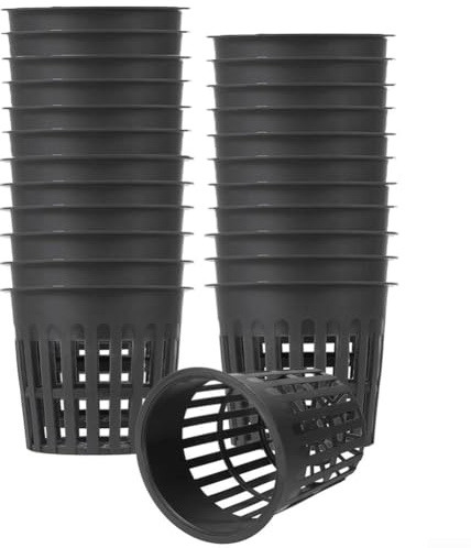 HpLive 12/24 unidades de rejilla hidropónica de 11 cm, malla de plástico, transpirable y drenaje de agua para jardín, balcón o invernadero, negro (24 unidades)
