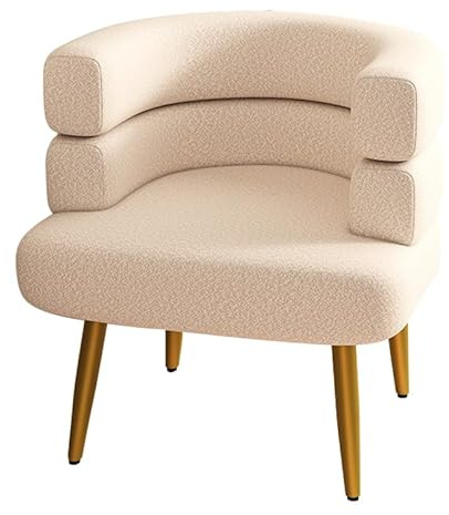 Simcat Faux Fur Accent Chair, Modern Tub Chair with Golden Legs for Vanity, Sherpa Chair for Living Room (White)