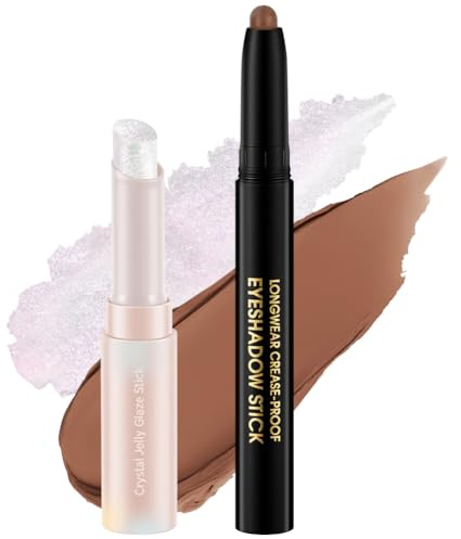 BUTBU 2 stycken ögonskuggsstygn, matt och skimrande ögonmakeup, långvarig formel, stick med krämig konsistens, vattenfast ögonskugga sminkpenna verktyg, för semester och jul (01 02)