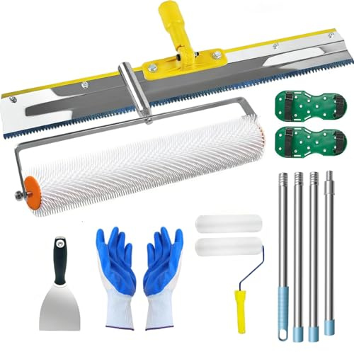 Rouleau Debulleur Ragreage,Ensemble De Pose De Sols En Résine Époxy,Comprenant Un Rouleau à Peinture,Une Raclette Autonivelante,Des Chaussures à Clous,Des Gants,Une Raclette Et Une Perche Télescopique