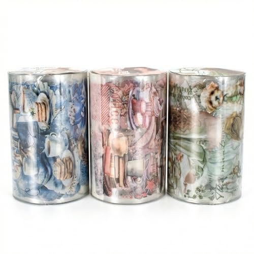 Set de 3 Rollos de Cinta Washi Hora de Leer, Rollos de Pegatinas Transparentes de Pet, Ideales para Scrapbooks y Diarios, Pegatinas Retro para Chicas, Decoración DIY para Bullet Journal, Rosa y Azul