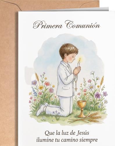 Greeting Cards for Everyone Tarjeta de Primera Comunión - Regalo de Primera Comunión para Niño, Nieto - Tarjeta de Recuerdo con Sobre para hijo, sobrino, ahijado - EU 287