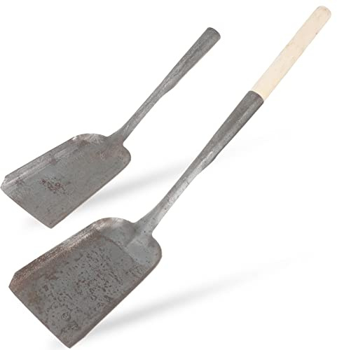 GATHINESS Pala para Chimenea de Hierro Pequeña Mango de Madera Mango, Práctica Pala para Carbón y Residuos, Herramienta Doméstica para Limpieza de Estufas y Chimeneas, 2 Piezas