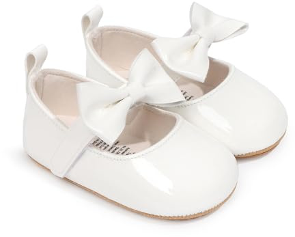 Baby Girl Mary Jane Flats Bow Princess Shoes Baptism Birthday Wedding Sandals Anti-Slip Sneakers First Walker Shoes Soft Sole Prewalkers Walking Flats for 0-18 Months