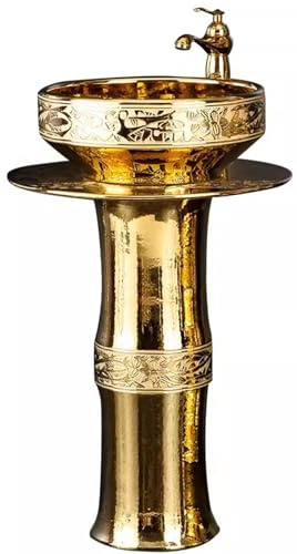 Fregadero de pedestal, lavabo circular independiente, lavabo moderno de porcelana con espejo