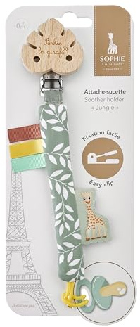 Sophie la Girafe – Attache Sucette Jungle Bébé – Attache Tétine avec Clip Sécurisé pour Garder la Sucette à Portée – Dès la Naissance