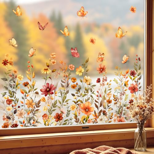 Tanlaby Pegatinas Ventana Otoño Flores Silvestres Vinilos Decorativos