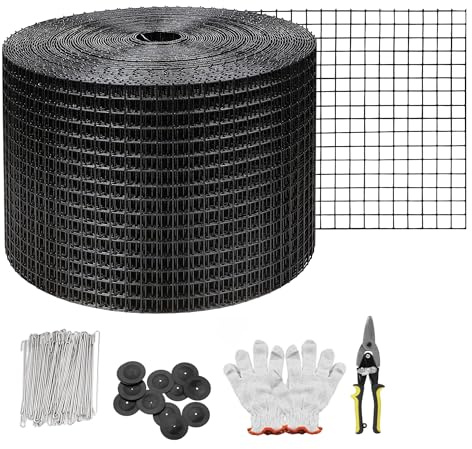 Hanured Rouleau Grille Protection Panneaux Solaires 20cm x 30m, kit Anti-Oiseaux Comprenant 100 Attaches en Acier Inoxydable avec revêtement en PVC,Gants Inclus
