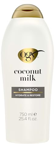 OGX Nourishing + Coconut Milk Moisturizing Shampoo for Strong & Healthy Hair, with Coconut Milk, Coconut Oil & Egg White Protein, Paraben-Free, Sulfate-Free Surfactants, 25.4 floz