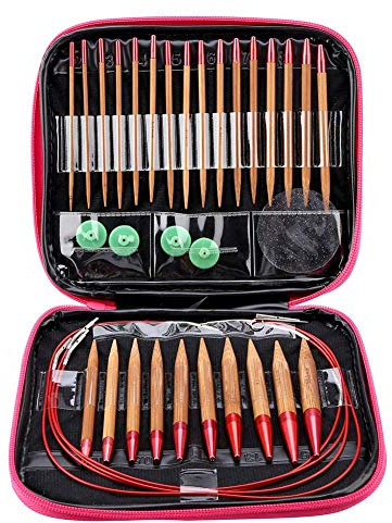 Samfox Stricknadel-Set, austauschbar, aus Aluminium, Bambus, 2,75 mm-10 mm, rund, Handstricknadeln, 13 Stück