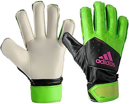 adidas Performance ACE Fingersave Junior Goalie Gloves, Solar Yellow/Black/Onix Grey, Size 8