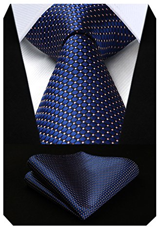 HISDERN Krawatten Herren Marineblau Krawatte mit Einstecktuch Formelle Klassische Hochzeit Herrenkrawatte und Taschentuch Set für Männer