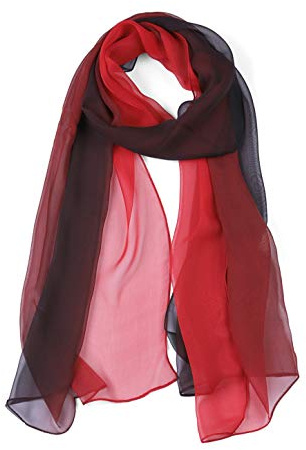 Uxcell Long Chiffon Lightweight Sheer Wedding Scarf Silky Gradient Color Party Shawl Spring Summer Beach Wrap for Women Red Black 63x19.6