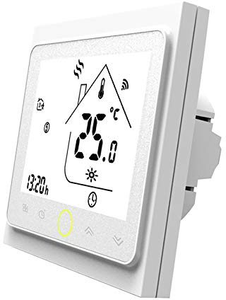 MOES Termostato WiFi Smart per Riscaldamento a Pavimento ad Acqua, WiFi a 2.4GHz e Cavo Neutro Richiesti, Thermostat Digitale Schermo Touch Button, con Alexa Google Home e Smart life Tuya Telefono APP