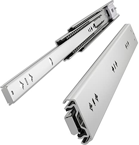 VADANIA 350mm Guías para cajones con cierre suave y alta resistencia #K53, capacidad de carga de hasta 120kg, extensión completa de tres secciones, rodamientos de bolas, montaje lateral, 1 par