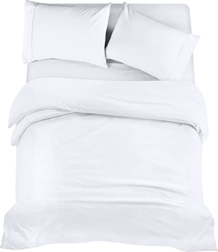 Utopia Bedding 4 Piece Double Bedding Set - Duvet Cover, Fitted Sheet with Pillow cases - Soft Brushed Microfiber (White)