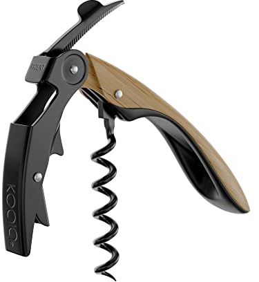 Cavatappi professionale a doppia leva con spirale in teflon e coltellino – Acciaio inossidabile e manico ergonomico – Include custodia regalo effetto legno di quercia