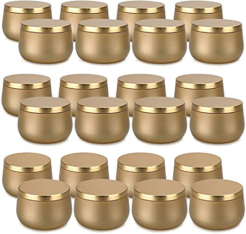 24 Tarros Metálicos Vacíos para Hacer Velas, Mini Tarros de 8 Oz, Accesorios Para Kits de Velas DIY, Tarros para Almacenar té Seco, Dulces, Especias, Regalos (oro 1)