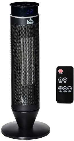 HOMCOM 21 Inch Space Heater, 1000W/2000W Ceramic Electric Heater and Fan, Overheating & Tip-Over Protection, 8H Timer, 42° Oscillation, Portable Heater for Home