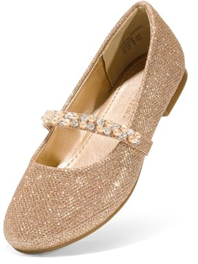 DREAM PAIRS Girls Sparkly Ballet Flats,Rose/Gold/Glitter,12 Little Kid