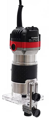 Fresadora de madera, 800 W, diámetro de 6,35 mm, incluye recortadora eléctrica de madera, 2 llaves, guía de recortadora+ejecución recta