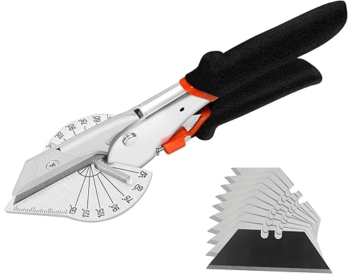 FLORA GUARD Miter Shears - 45 to 135 Degree Multi Angle Trim Cutter, Gasket Shear for Cutting Soft Wood, Plastic, PVC and More, Including 10 Spare Blades