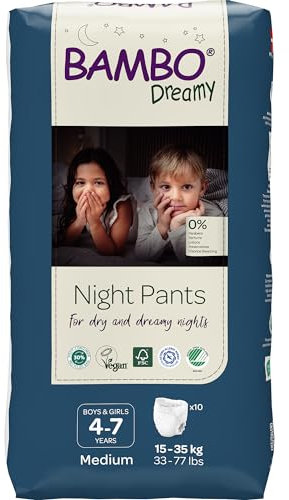 Bambo Dreamy Windelhöschen für die Nacht, Größe Medium, (15–35 kg/33–77 Pfund), 10er Packung | Pull-up-Windeln für Kinder | Ultra-saugfähige Night Pants bei nächtlichem Einnässen