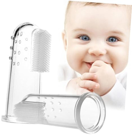 PartyKindom Baby Finger Toothbrush Infant Oral Massager Silicone 2pcs Set for Newborn Gum Care and Teeth Cleaning