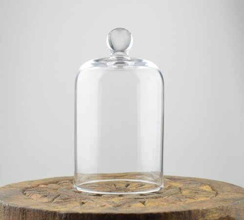 EMH Cloche cloche en verre faite à la main avec bouton de 14 cm x 8 cm