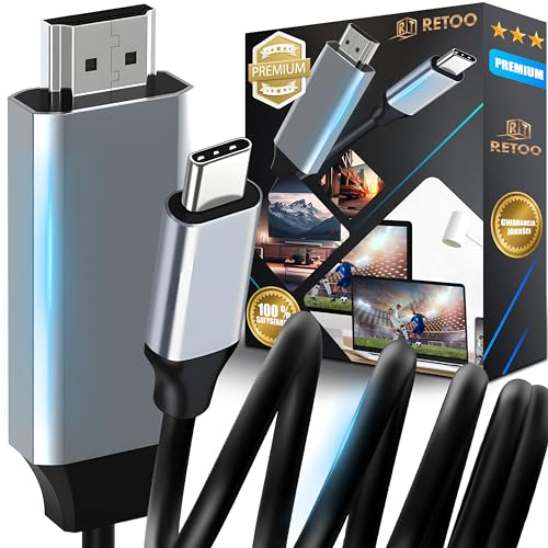 Retoo Cable USB C a HDMI 2m 4K Adaptador Compatible con Ordenadores Portátiles Smartphones Televisores 30Hz USB-C 3.1 a HDMI HDTV Plata