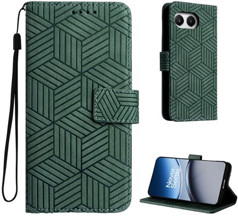 Auslbin Flip Hülle für Oneplus Nord 4 5G 6.74, Geometrischen Stil 1+ Nord 4/CPH2663 Handyhülle mit Magnetschnalle aus PU-Leder, Grün