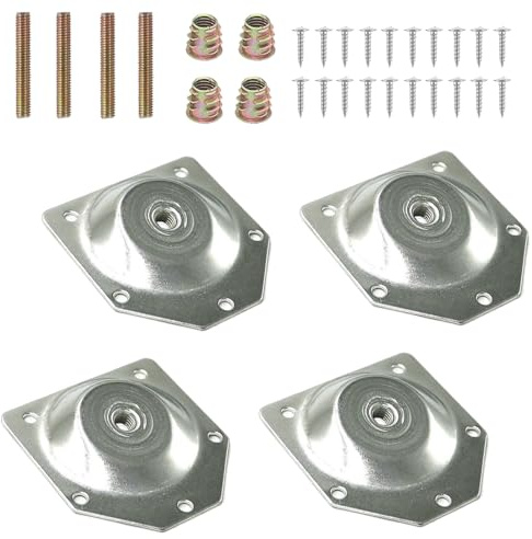 TopHomer Juego de 4 placas de montaje para patas de muebles, placas de fijación M8 chapadas en zinc blanco, conector de patas de sofá con tornillos a juego, accesorios para muebles