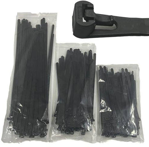 EzySup 150 Stück Kabelbinder Wiederverwendbar Lang,150/200/300 mm x 7,6 mm,Schwarz(50 Stück von jeder Größe)