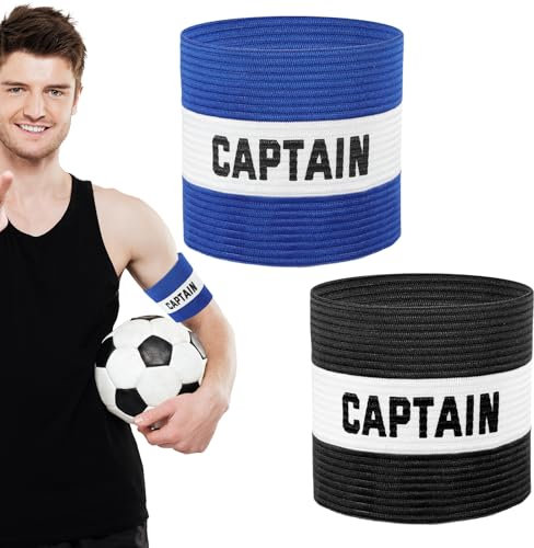 Kapitänsbinde 2 Stück, Kapitänsbinden für Fußball, Unisex Elastische Kapitänsbinde Verstellbar für Mannschaftstraining, Schwarz und Blau