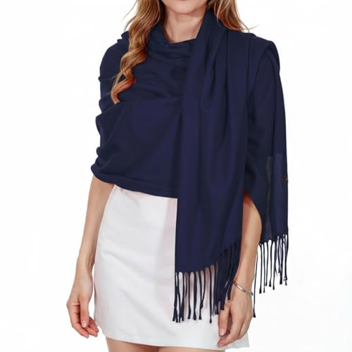 Abeillo Shawl Wraps for Women, Soft Pashmina Shawl with Fringes Blanket Wrap for Wedding Evening Dresses, Travel Accessory (Navy Blue)