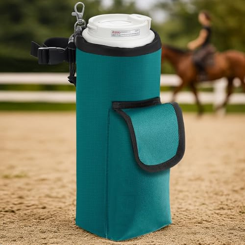 Soulchen Saddle Water Bottle Holder with Pocket, Water Holder Horse Saddle Drink Saddlebags with Adjustable Strap, Horse Riding Gift Stuff Accessory, Easy to Attach 10 x 4 x 4 Inch(Green)