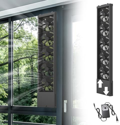 AMSXNOO Einziehbarer Fenster-Abluftventilator, stanzfreier Flügelfensterventilator, variable Geschwindigkeit, Entlüftungsventilator für Wohnzimmer, Schlafzimmer, Badezimmer, Küche, Büro (schwarz, 81