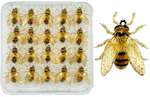 Señuelos de pesca con mosca – 20 x cebos de abejas, juego de anzuelos coloridos simulados | Alta calidad, único señuelo artificial para truchas de agua dulce, agua salada, aguas profundas, lago, río