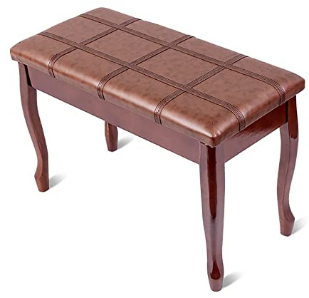 Pianopall i konstläder med fast höjd och notförvaring, bekväm duett, tillverkad av massivt trä, klädsel, röd 76x35x49cm, svart, teak - en storlek,Teak-One Size